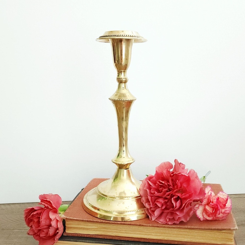 Vintage Brass Candlestick Holder with beaded‎ accen - Picture 2 of 10